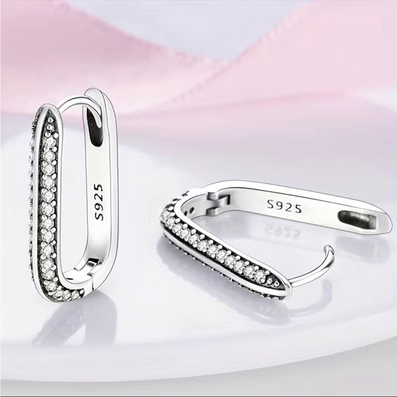 925 Sterling Silver and Diamond U Shaped Hoop Earrings - Picture 5 of 5